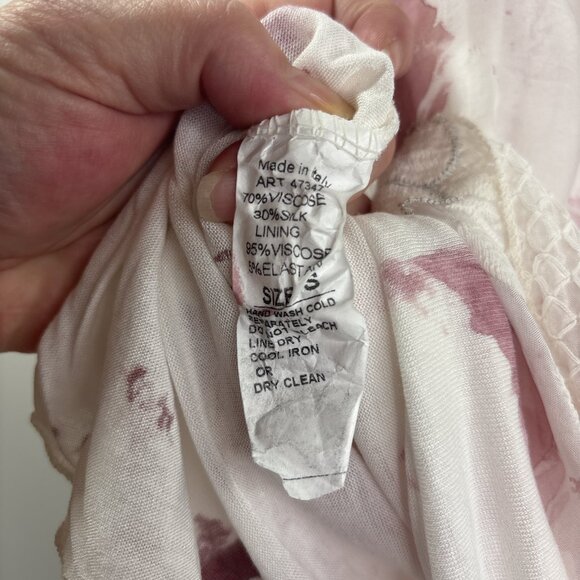 Lola Women's Silk Blend V-Neck 3/4 Sleeve Blouse Crochet Size S White/Rose NWT - Picture 10 of 10